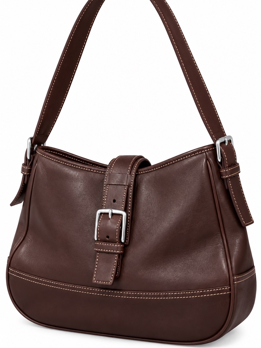 Coach Dark Brown Hampton SoHo Leather Flap Boho Bag with Buckle Strap